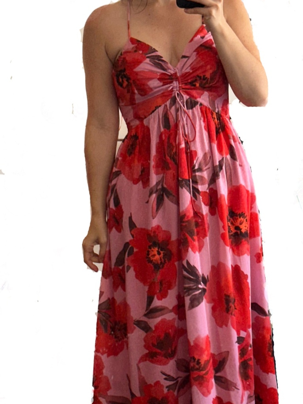 Adelyn Rae Floral Pink and Red Maxi Dress